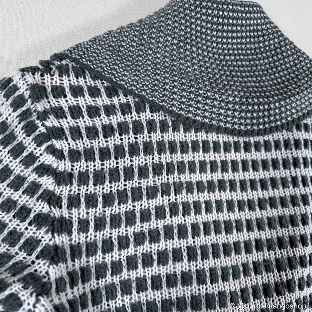 CALVIN KLEIN JEANS Open Knit Shawl Collar Cardigan | Gray & White | W |‎ LARGE